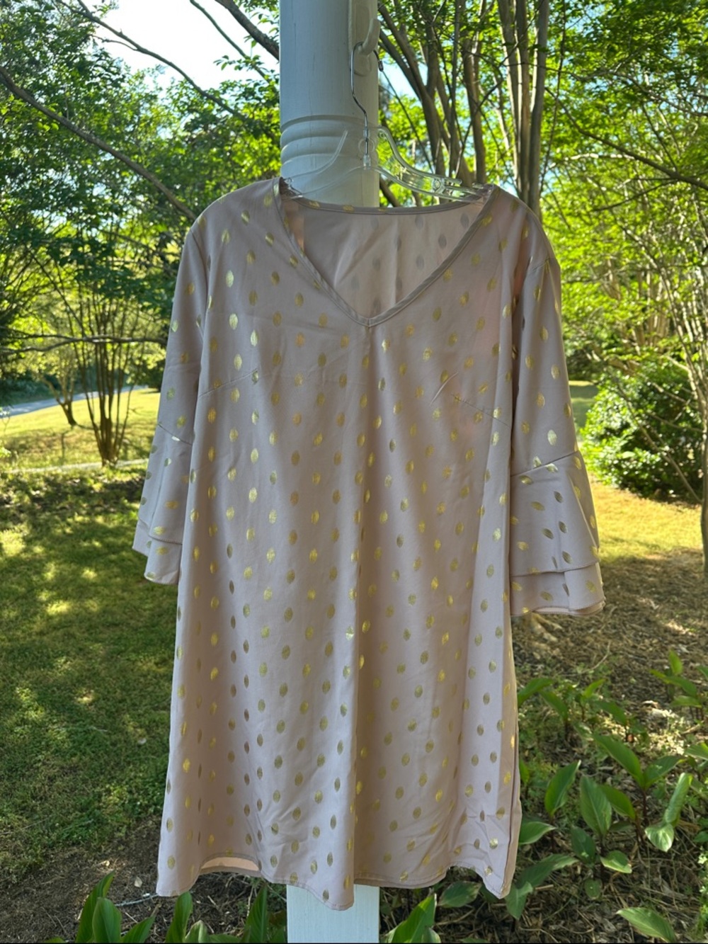 Pink Midi Dress with Gold Dot Detail